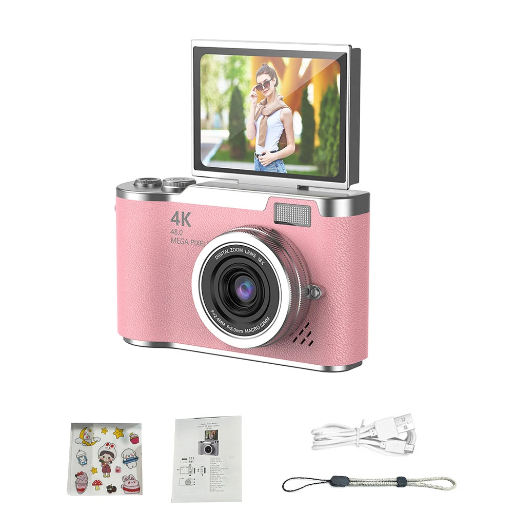 4K CCD 8X Digital Zoom Digital Camera for Student 48MP Compact Digital Photography Camera 180 Flip Screen Selfile Camera
