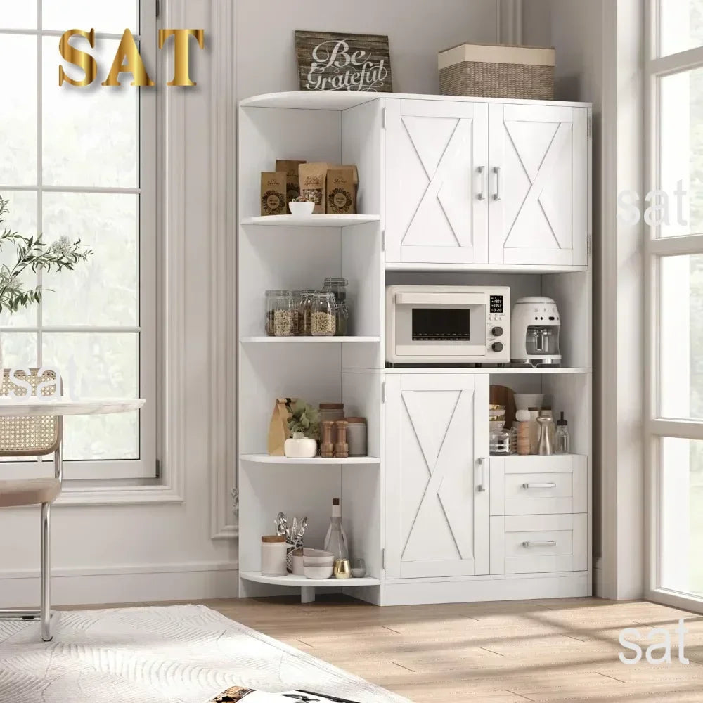 # Hot 60.4" Kitchen Storage Cabinet, Freestanding Kitchen Shelves With Doors And Shelves, Dining Sideboard With Microwave Shelf,