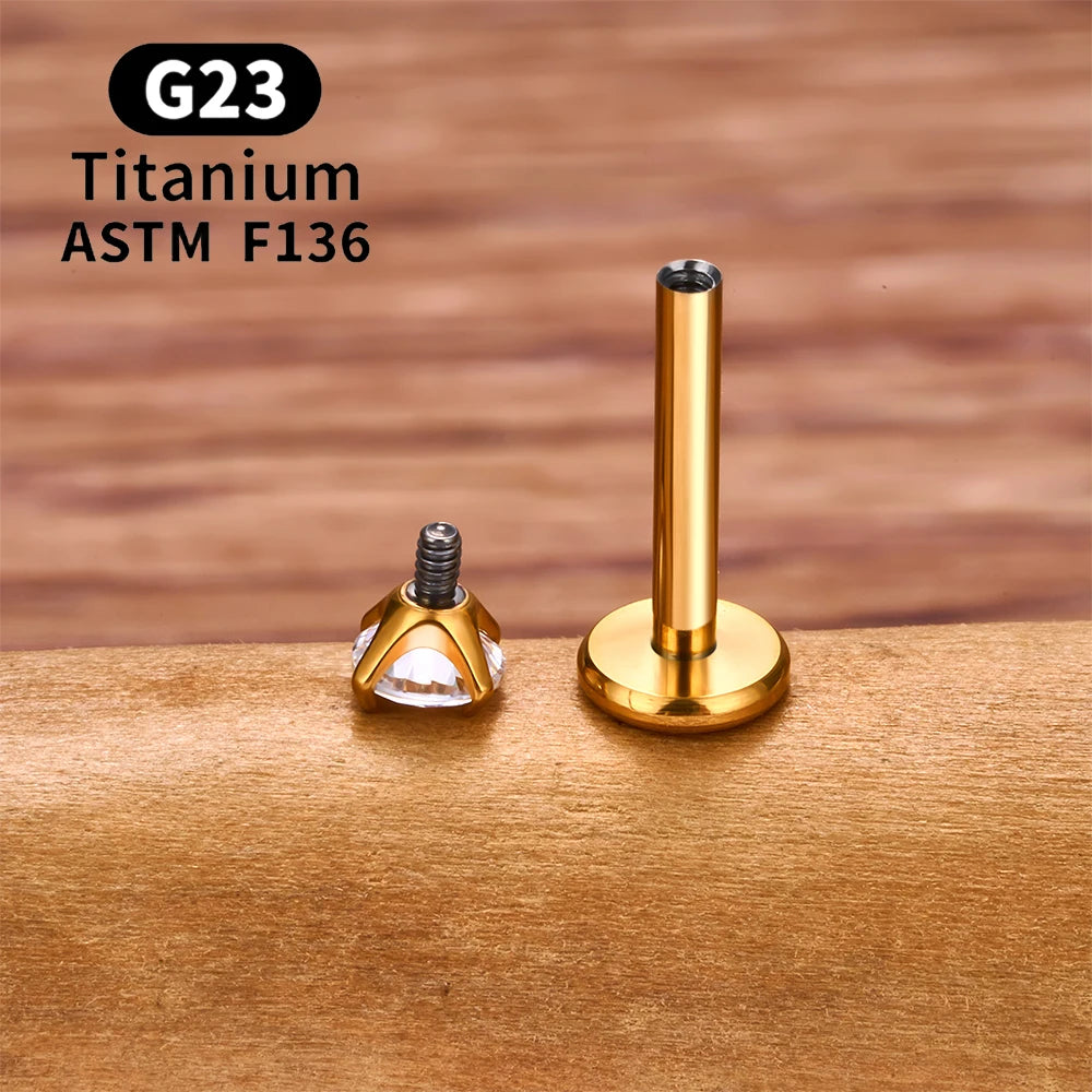 10/50PCS G23 Ttianium Piercing Labret Lip Stud Ring CZ 16G Internal Thread Stud Earring Ear Tragus Cartilage Helix Daith Jewelry