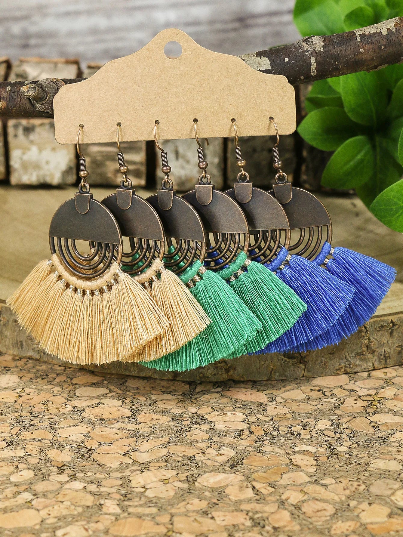 Bohemian Holiday Earring Set Metal Disc Multi color Tassel Earrings Party Party Gifts Daily Wear