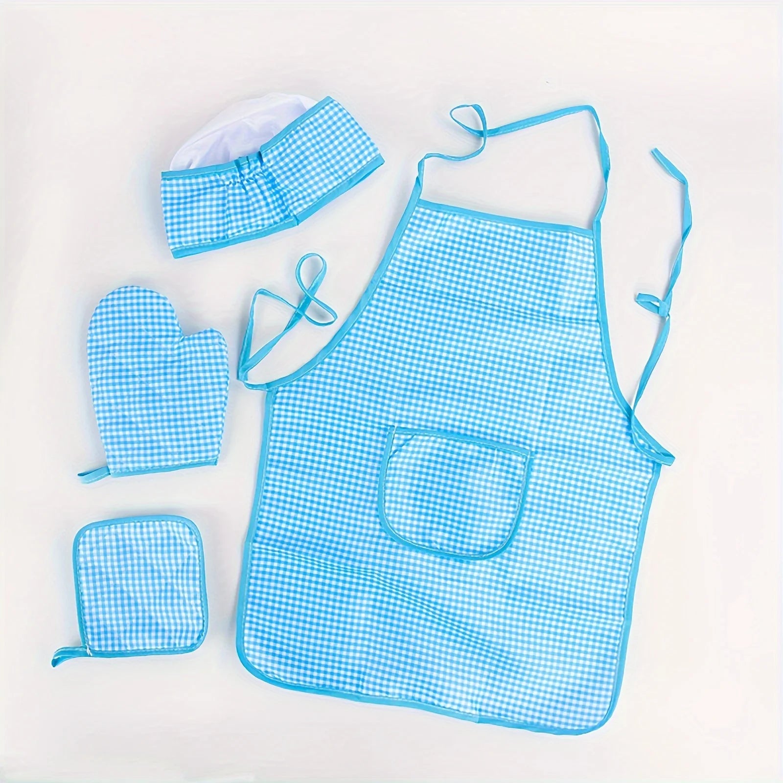 Children Playing House Role-Playing Kitchen Boys And Girls Dressing Up Clothes Chef Set Baking Cooking Tools Plaid Apron Toys