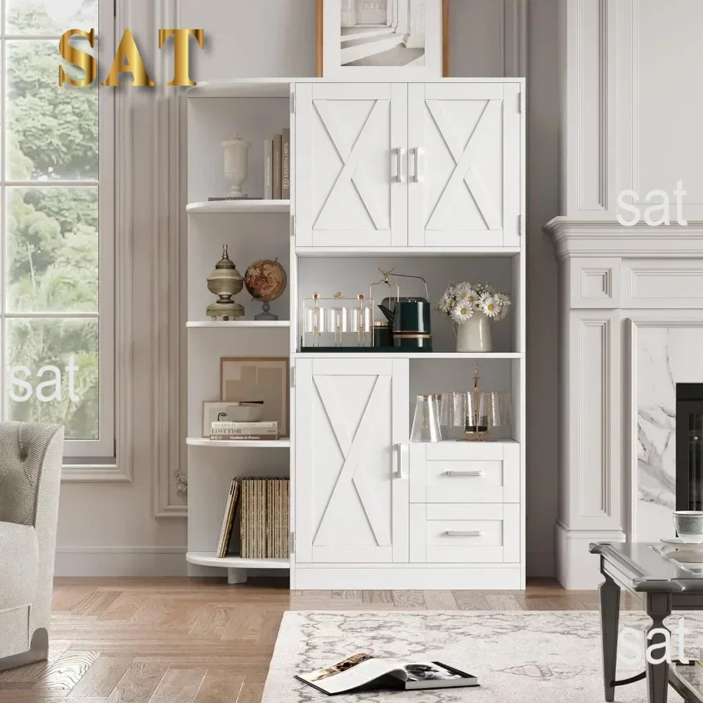 # Hot 60.4" Kitchen Storage Cabinet, Freestanding Kitchen Shelves With Doors And Shelves, Dining Sideboard With Microwave Shelf,