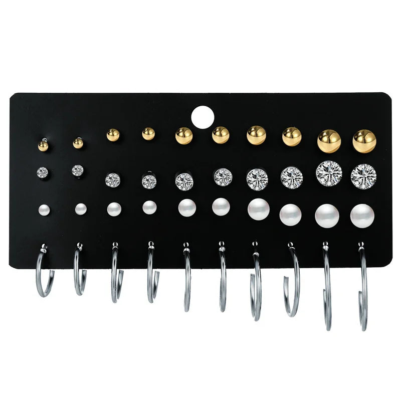 40Pcs/Set Gold Color Earring Set Vintage Butterfly Heart Pearl Crystal Stud Earrings for Women Korean  2024 Brincos Jewelry Gift