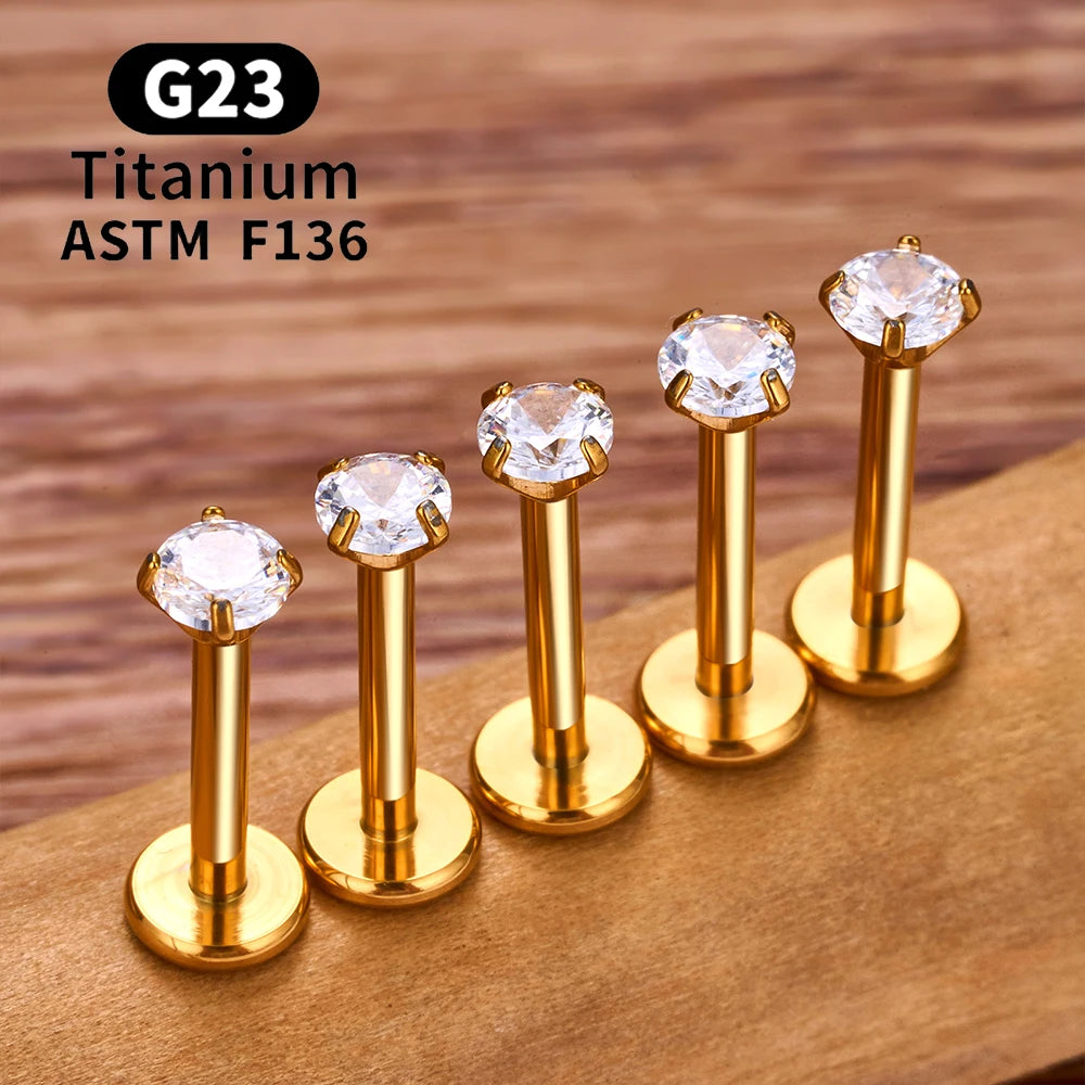 10/50PCS G23 Ttianium Piercing Labret Lip Stud Ring CZ 16G Internal Thread Stud Earring Ear Tragus Cartilage Helix Daith Jewelry
