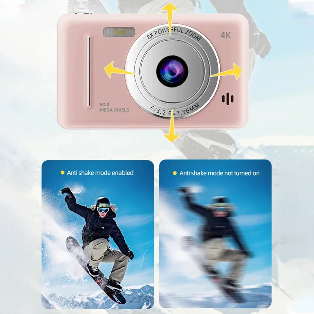 4K Digital Camera 50MP HD Retro Pocket Cameras Photography Travel Selfie Entry-Level Small Camera with 8x Zoom Compact Camcorder