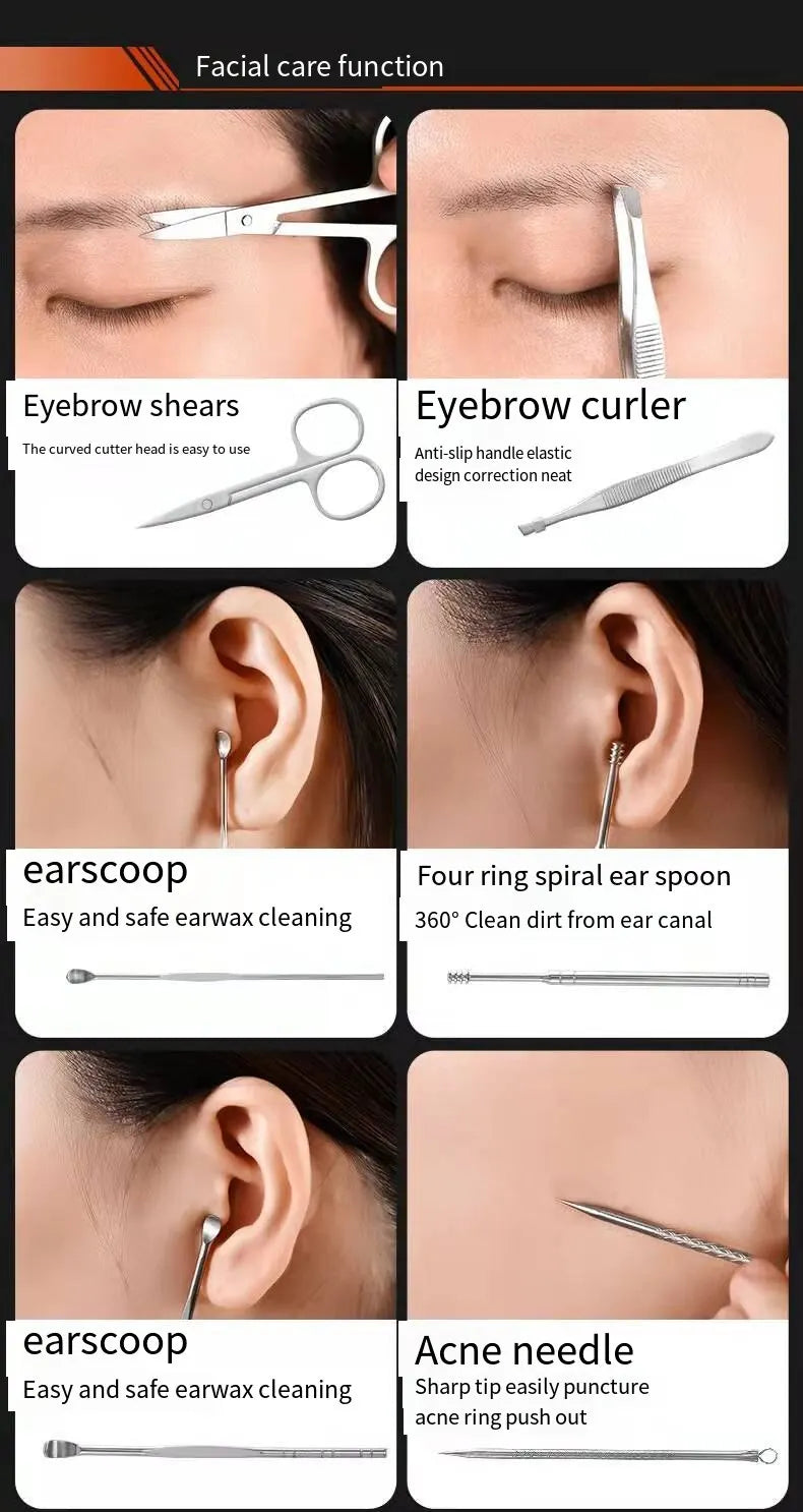 19PCS Professional Pedicure Nail Scissors Tool Nail Clipper Set Stainless Steel Manicure Cutter Trimmer Ear Spoon Nail Clipper