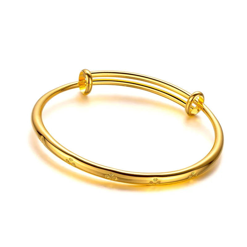 Pure 18k Yellow Gold Lucky Bracelet for Women Trend Gold Grass Smooth Push and Pull Handle for Women Jewelry