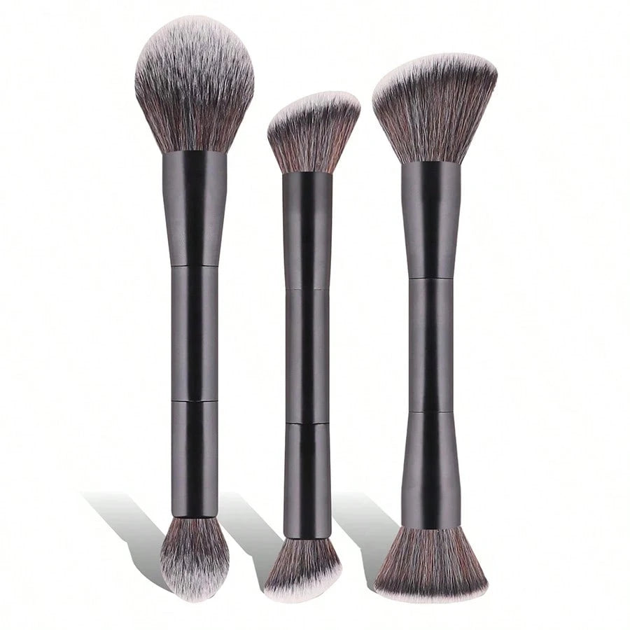 3pcs Professional Aluminum Tube Makeup Brush Set, Soft Foundation Brush, Blush Brush, Powder Brush, Concealer Brush