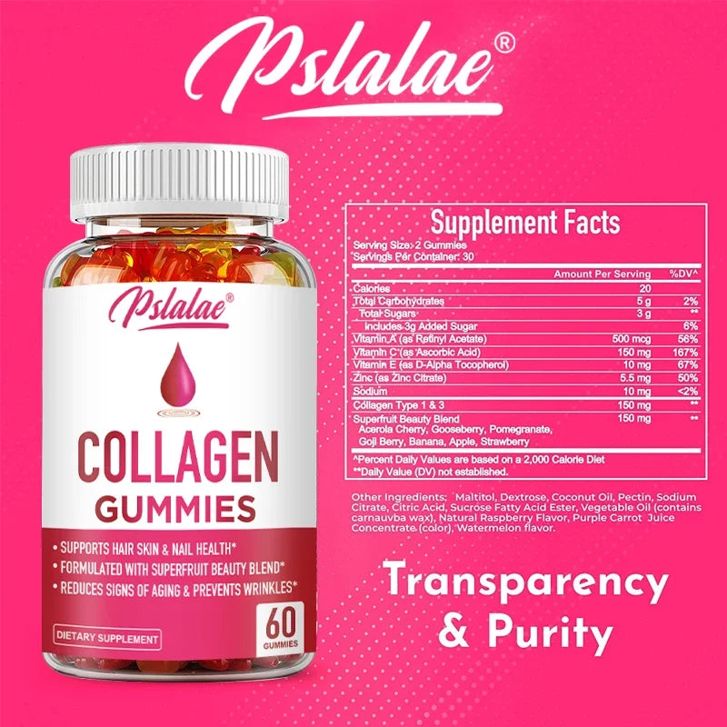 Collagen Gummies for Antioxidant Skin, Hair, Joints, Calcium Absorption, Digestion Immune System Health Supplement, Non-GMO