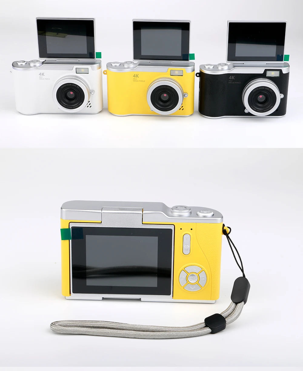 4K CCD 8X Digital Zoom Digital Camera for Student 48MP Compact Digital Photography Camera 180 Flip Screen Selfile Camera
