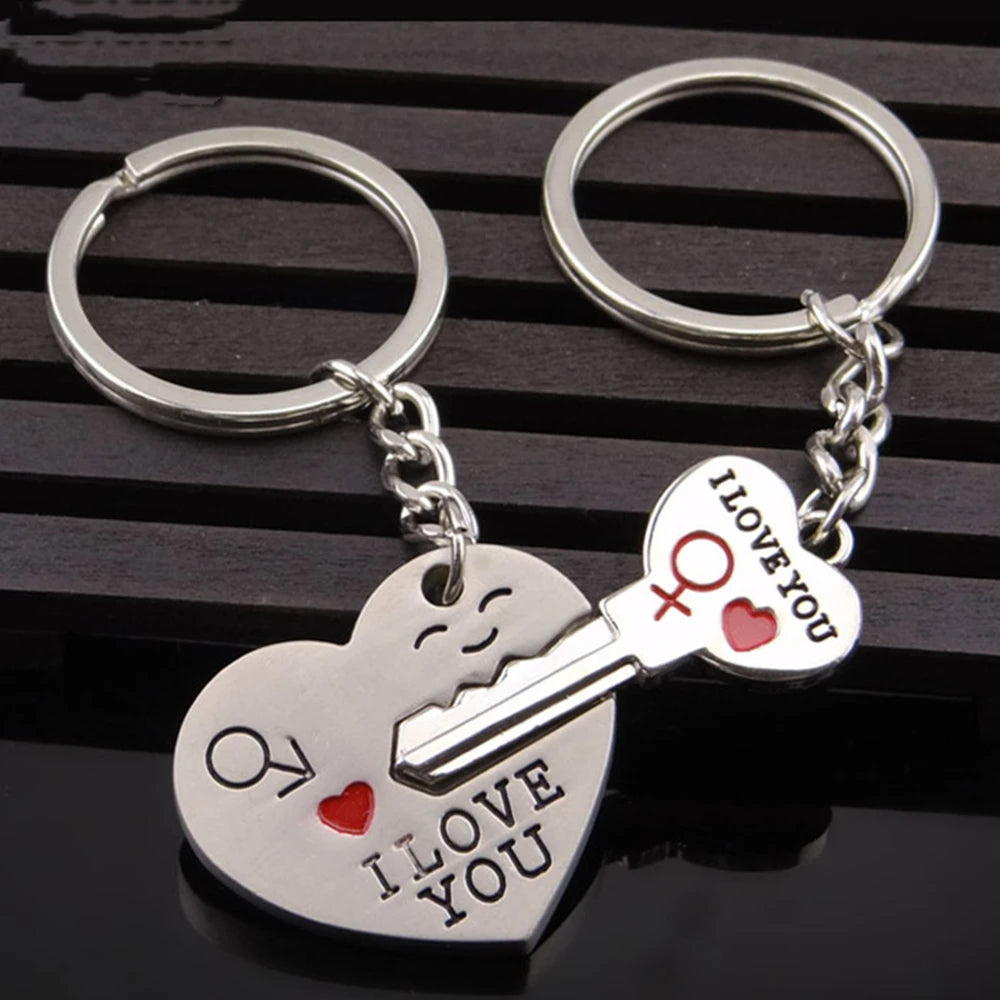2pcs Couple I Love You Forever Key Locks Keyring Women Metal Heart Keychains Set For Boyfriend Girlfriend Valentine'S Day Gifts