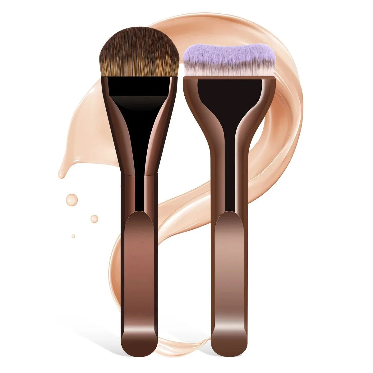 2Pcs Skin Friendly Comfortable Synthetic Hairs Makeup Brush Ultra-Soft Durable Foundation Brush Concealer Brush Contour Brush No