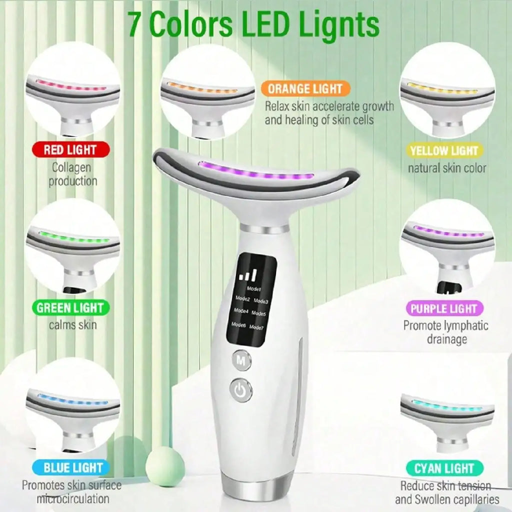 Colour Light Face And Neck Beauty Instrument 7 Modes And 7 Speeds Adjustment With Curved Hand Grip Neck Beauty Instrument