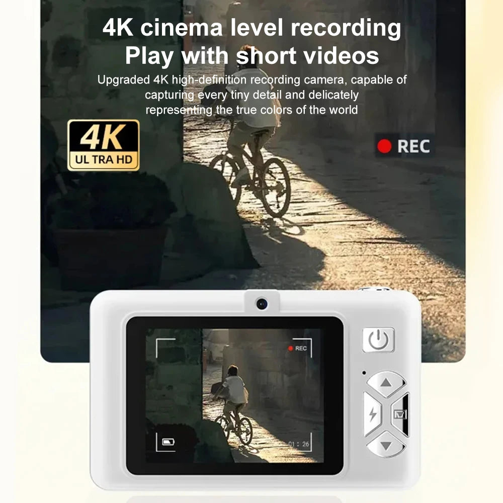 4K Digital Camera 50MP HD Retro Pocket Cameras Photography Travel Selfie Entry-Level Small Camera with 8x Zoom Compact Camcorder