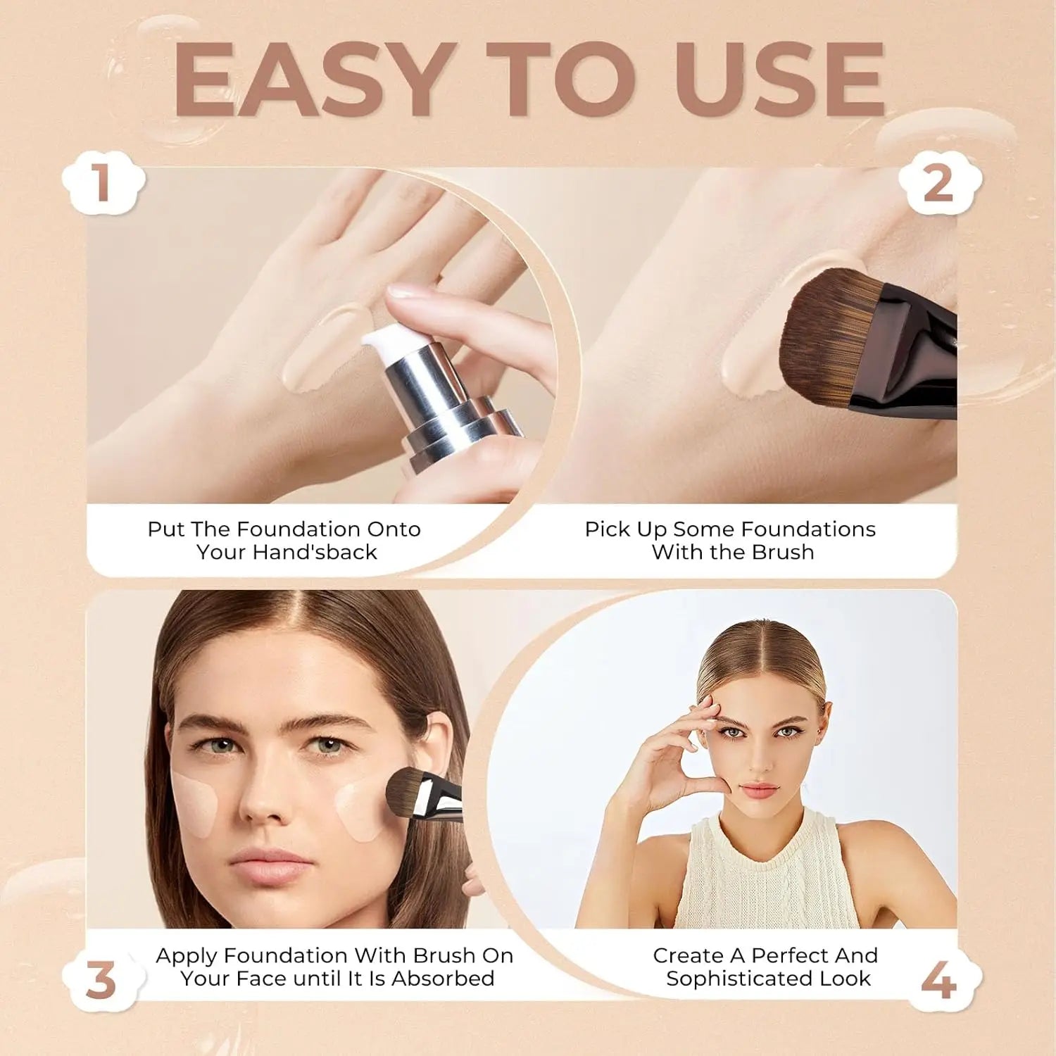 2Pcs Skin Friendly Comfortable Synthetic Hairs Makeup Brush Ultra-Soft Durable Foundation Brush Concealer Brush Contour Brush No