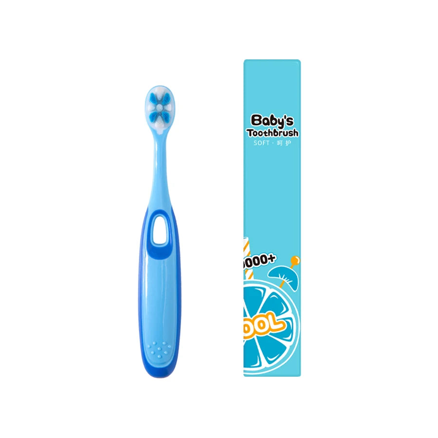 Children 3-12 years old ten thousand hair soft bristle toothbrush three colors available. Brush head with dust jacket