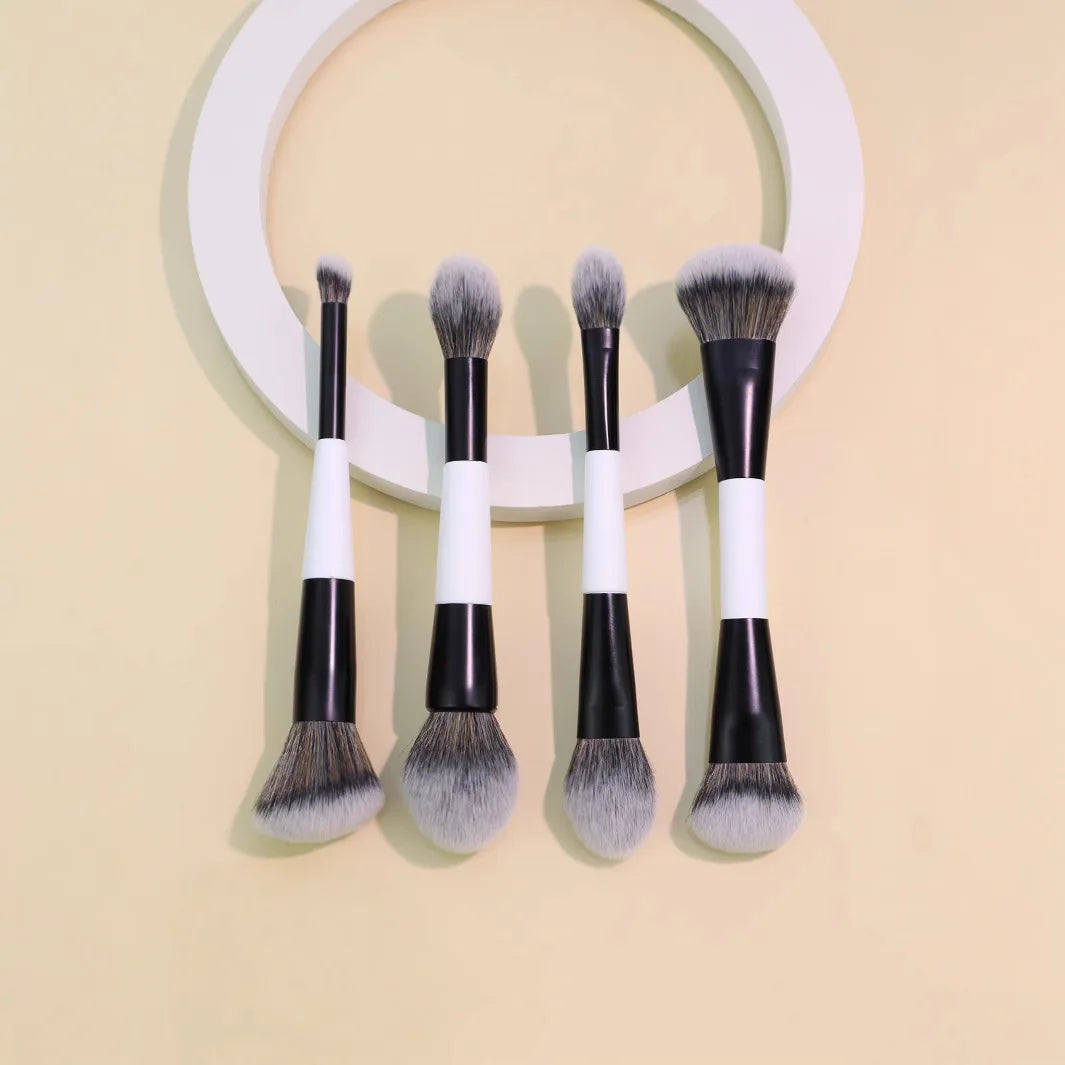 4Pcs Double Sided Makeup Brush Set For Foundation Contour Blending Highlight Powder Blush Applicator