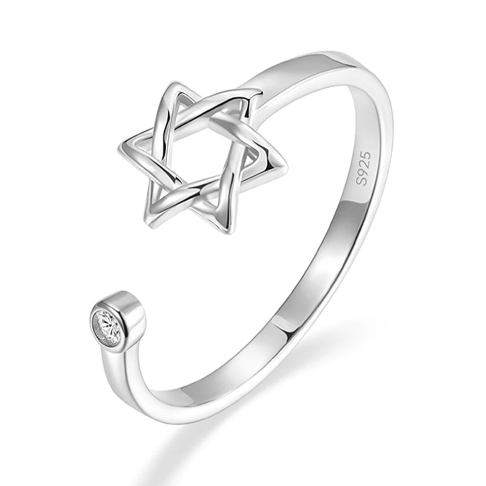 Monkton Real S925 Sterling Silver Hollow Hexagon Ring for Women Fashion Open Star of David Silver 925 Jewelry Promise Ring