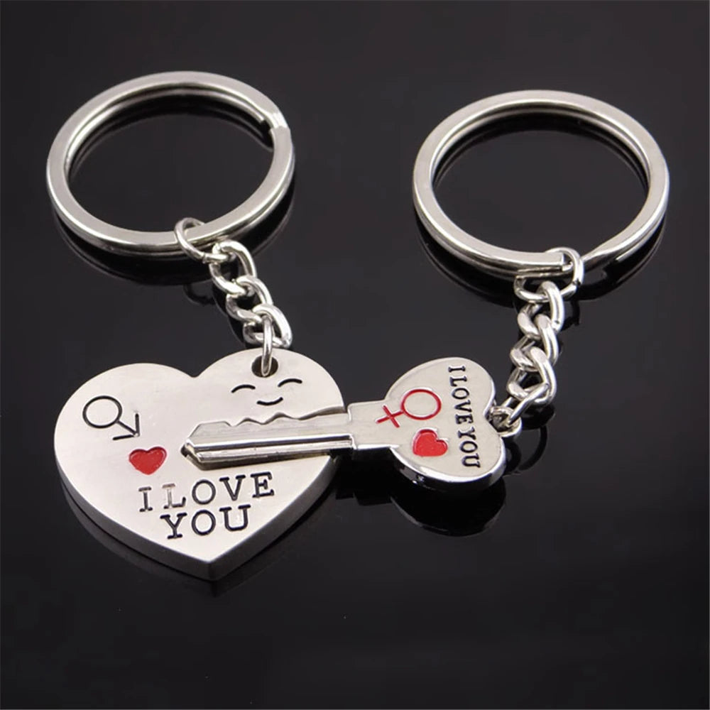 2pcs Couple I Love You Forever Key Locks Keyring Women Metal Heart Keychains Set For Boyfriend Girlfriend Valentine'S Day Gifts