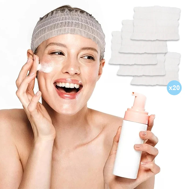 100PCS Disposable Soft Non-Woven Facial Hair Band Spa Headbands Elastic Skin Care Yoga Makeup Sauna Washing Face Supplies