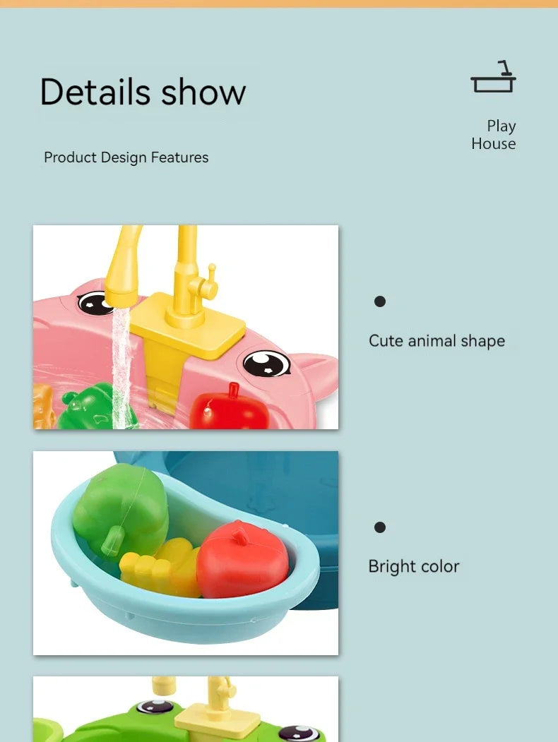 Children Play House Simulated Kitchen Dishwasher Sink Hand Basin Electric Circulating Water Kitchen Set Boy Girl Birthday Gifts