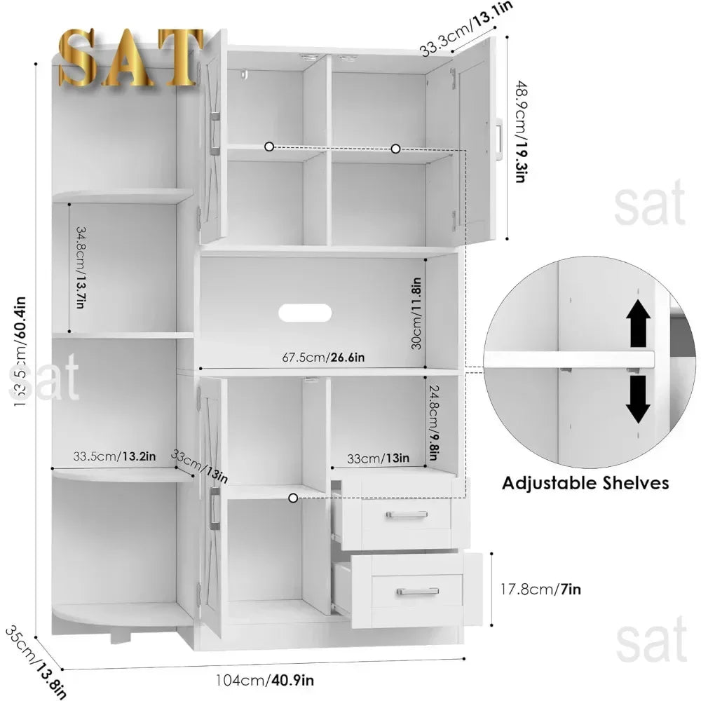 # Hot 60.4" Kitchen Storage Cabinet, Freestanding Kitchen Shelves With Doors And Shelves, Dining Sideboard With Microwave Shelf,