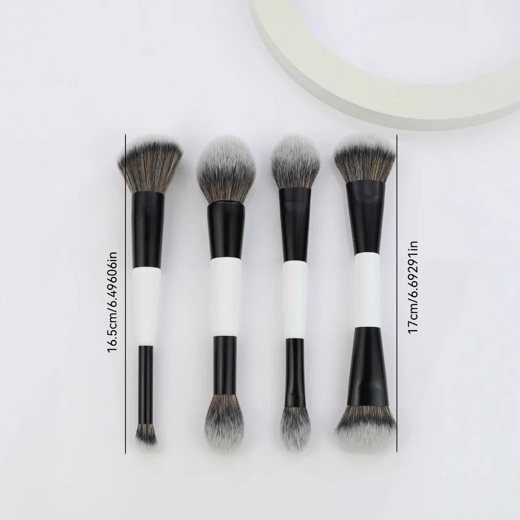 4Pcs Double Sided Makeup Brush Set For Foundation Contour Blending Highlight Powder Blush Applicator