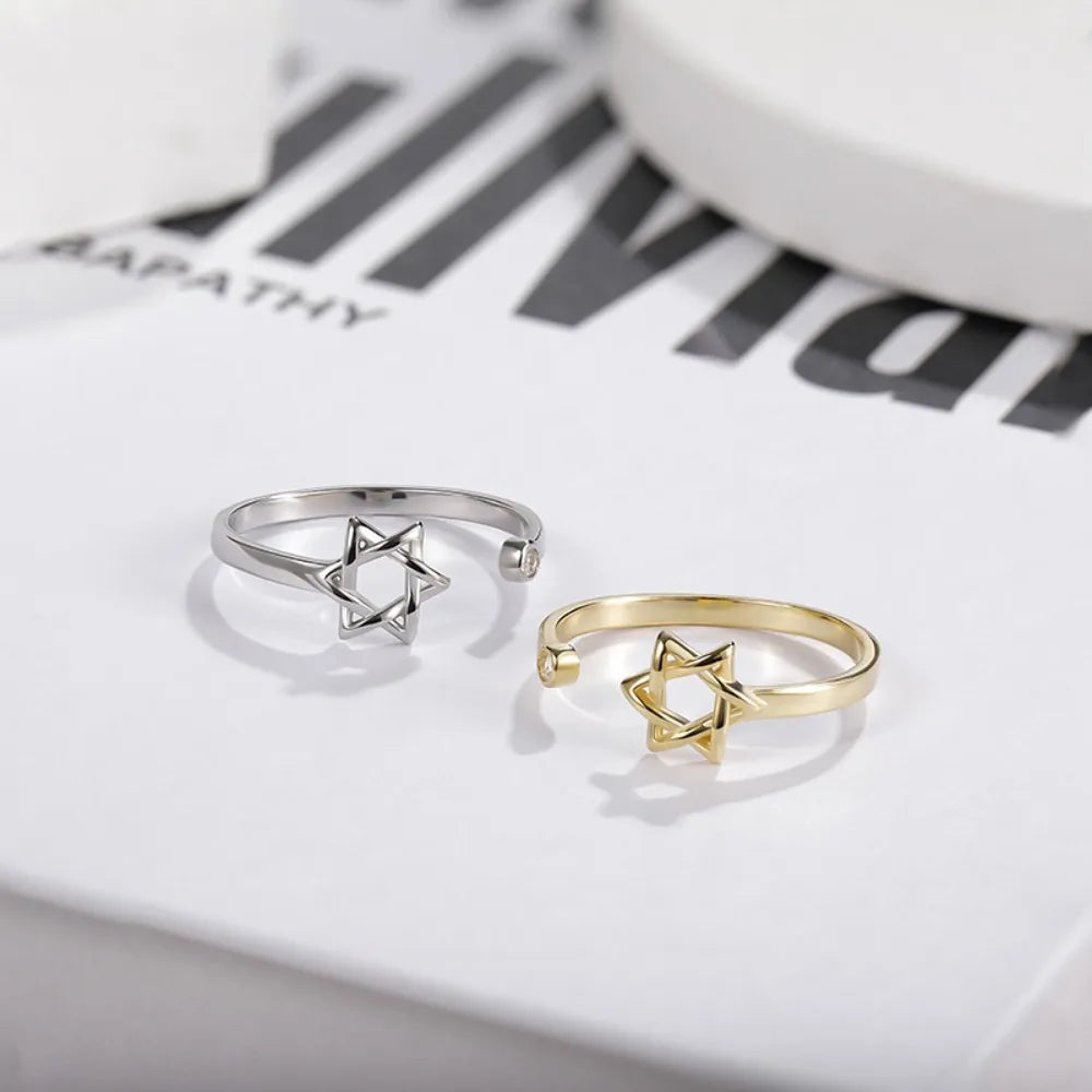 Monkton Real S925 Sterling Silver Hollow Hexagon Ring for Women Fashion Open Star of David Silver 925 Jewelry Promise Ring
