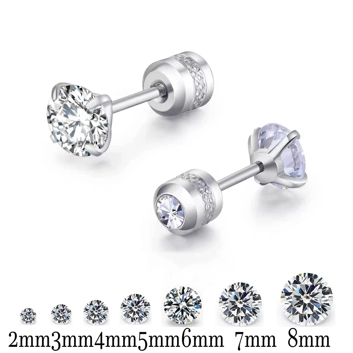 1 piece Medical Stainless Steel Crystal Zircon Ear Studs Earrings Tragus Cartilage Hypoallergenic Screws Piercing Jewelry