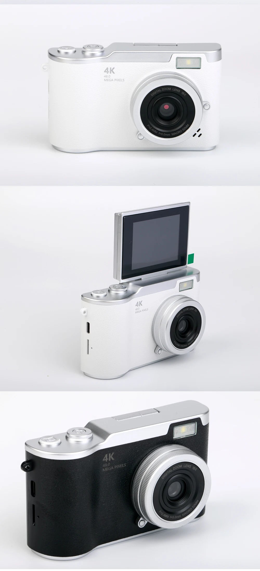 4K CCD 8X Digital Zoom Digital Camera for Student 48MP Compact Digital Photography Camera 180 Flip Screen Selfile Camera