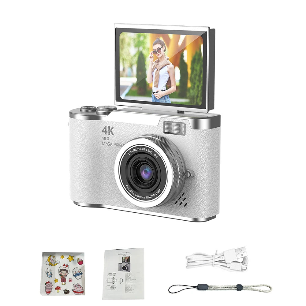 4K CCD 8X Digital Zoom Digital Camera for Student 48MP Compact Digital Photography Camera 180 Flip Screen Selfile Camera