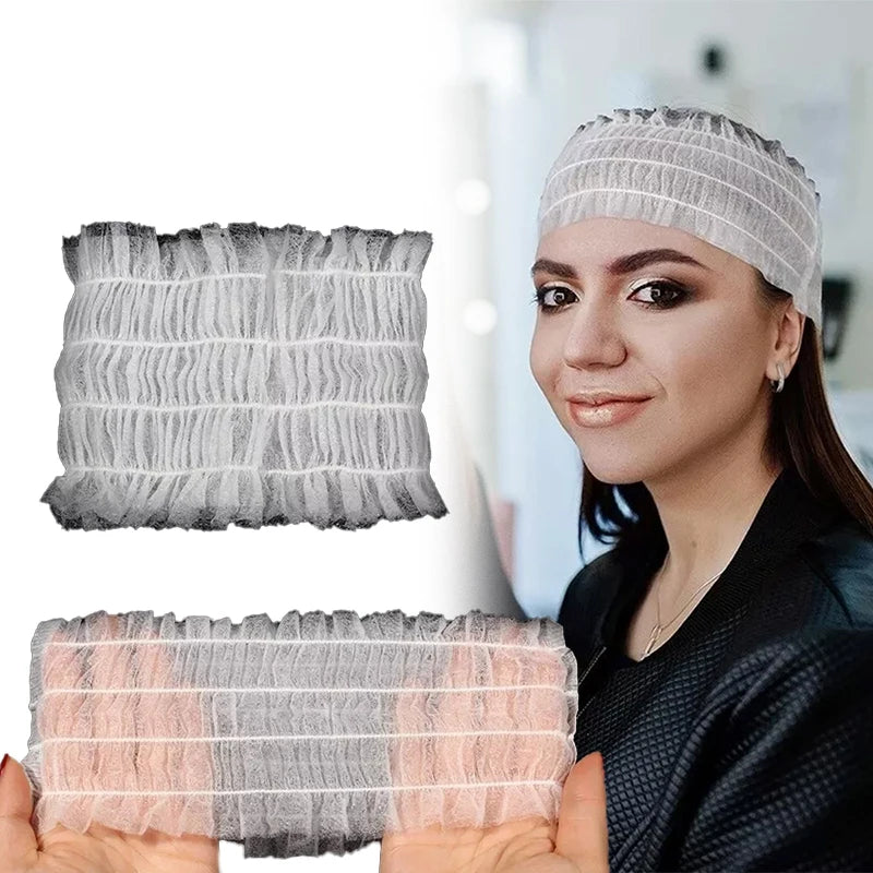 100PCS Disposable Soft Non-Woven Facial Hair Band Spa Headbands Elastic Skin Care Yoga Makeup Sauna Washing Face Supplies