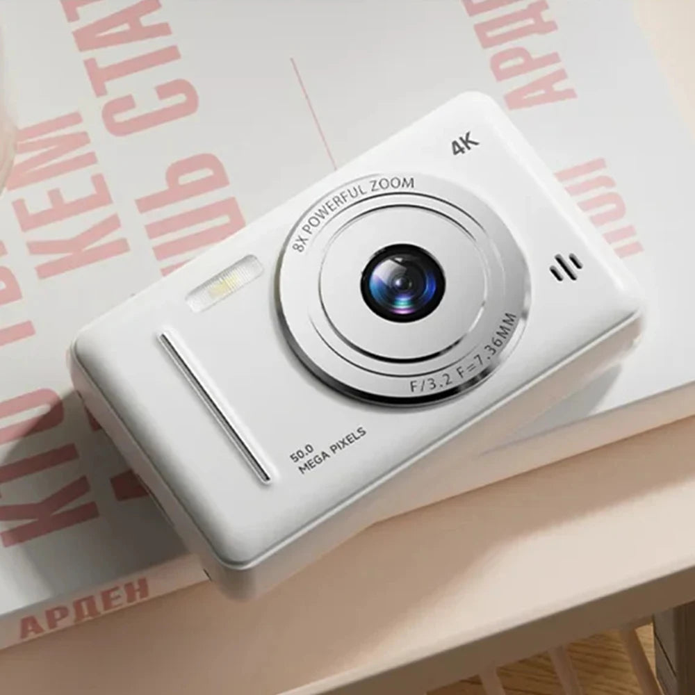 4K Digital Camera 50MP HD Retro Pocket Cameras Photography Travel Selfie Entry-Level Small Camera with 8x Zoom Compact Camcorder