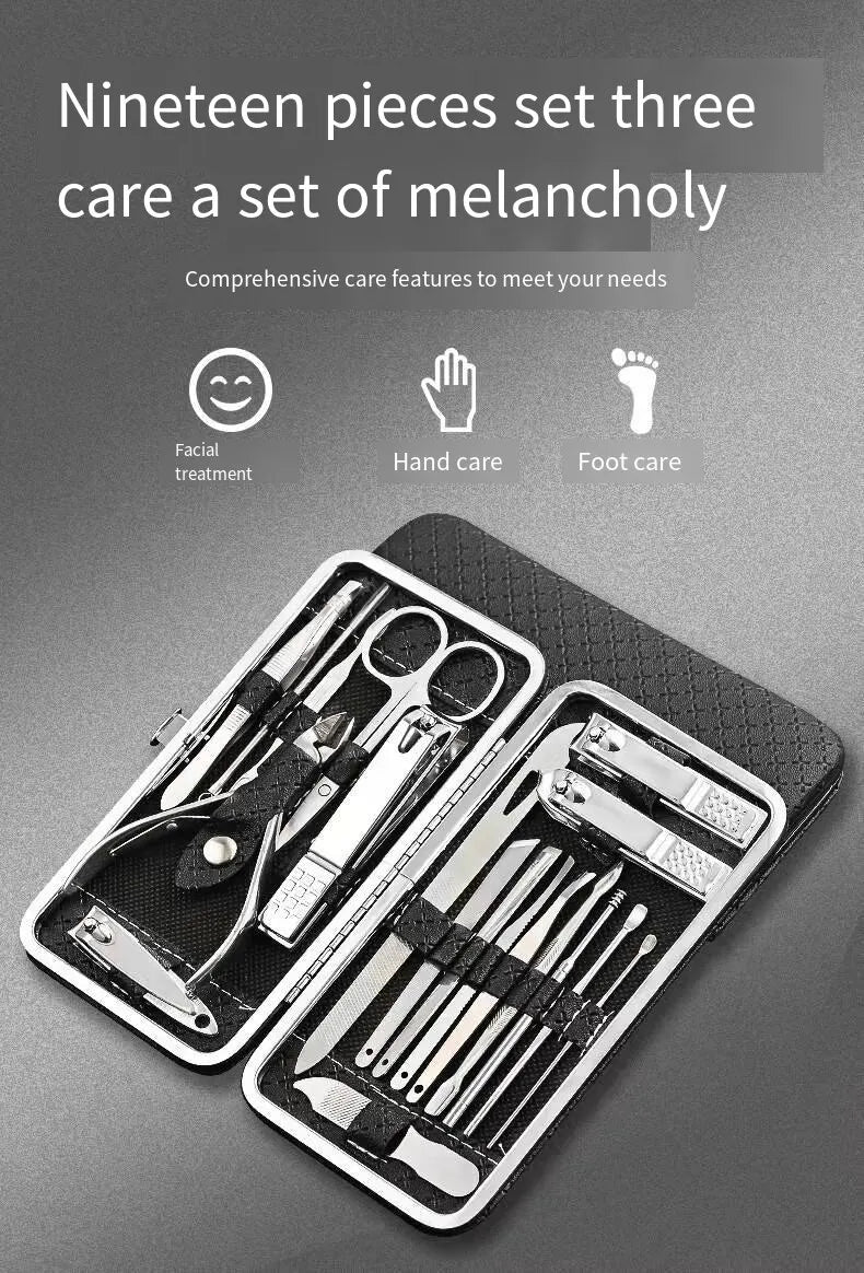19PCS Professional Pedicure Nail Scissors Tool Nail Clipper Set Stainless Steel Manicure Cutter Trimmer Ear Spoon Nail Clipper