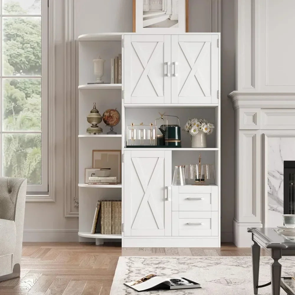 # Hot 60.4" Kitchen Storage Cabinet, Freestanding Kitchen Shelves With Doors And Shelves, Dining Sideboard With Microwave Shelf,