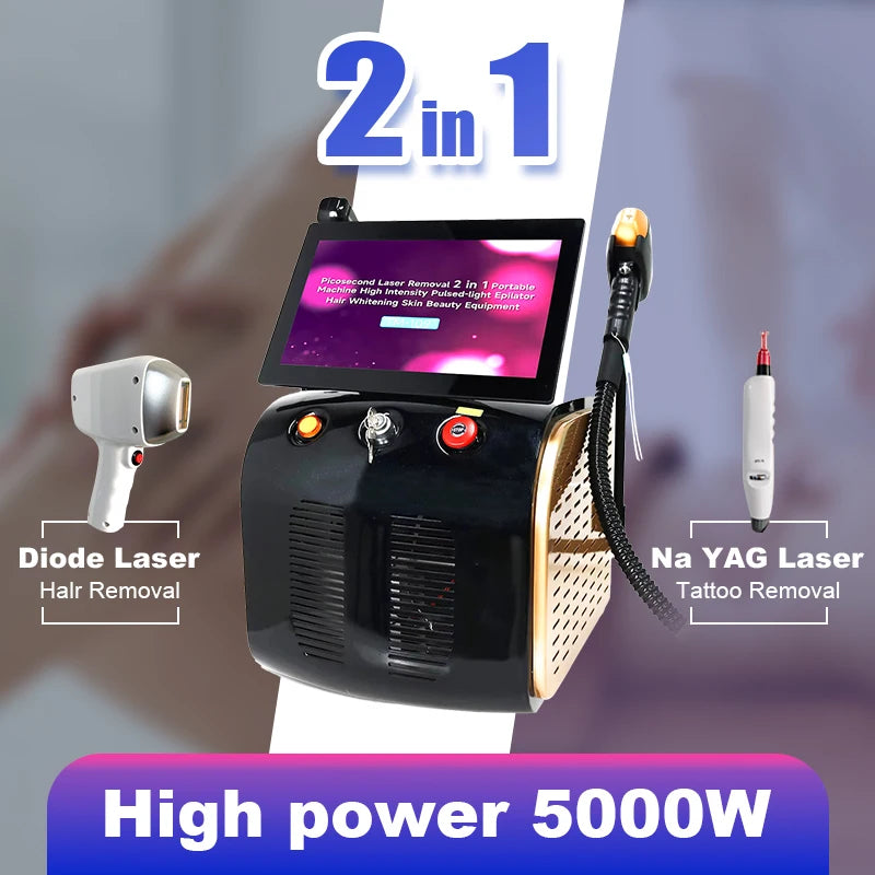 5000W Hot Selling 2 in 1 Picosecond Nd Yag Laser Tattoo Removal Machine and Epilation Diode Laser Hair Removal Machine Epilator