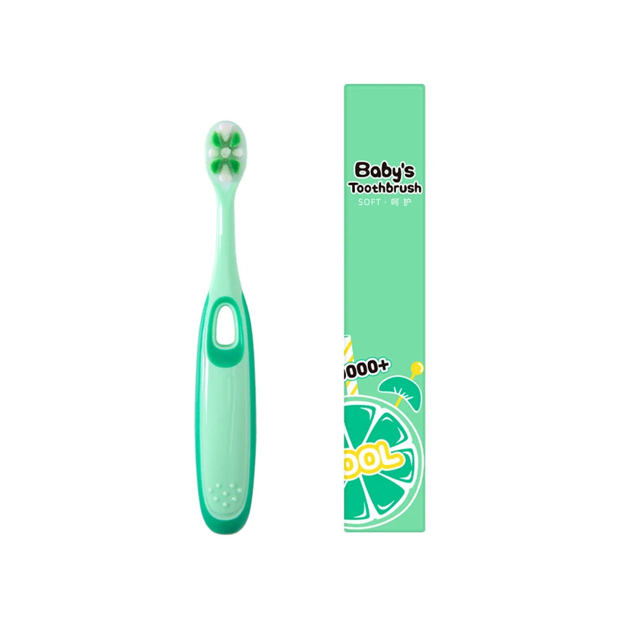 Children 3-12 years old ten thousand hair soft bristle toothbrush three colors available. Brush head with dust jacket