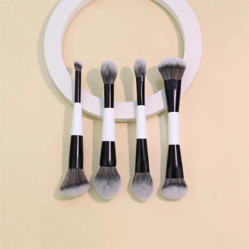 4Pcs Double Sided Makeup Brush Set For Foundation Contour Blending Highlight Powder Blush Applicator