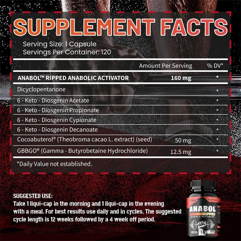 Anabol Ripped Anabolic Muscle Builder - Pre-workout for Stronger Muscles, Pumps, Energy and Endurance, Performance & Muscle Mass