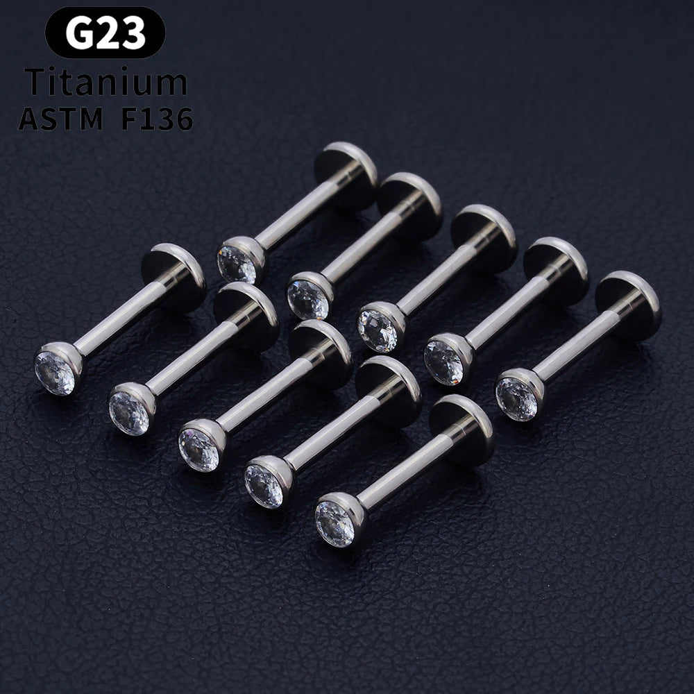 10/50PCS G23 Ttianium Piercing Labret Lip Stud Ring CZ 16G Internal Thread Stud Earring Ear Tragus Cartilage Helix Daith Jewelry