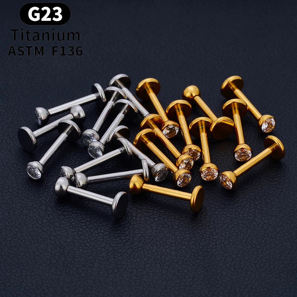 10/50PCS G23 Ttianium Piercing Labret Lip Stud Ring CZ 16G Internal Thread Stud Earring Ear Tragus Cartilage Helix Daith Jewelry