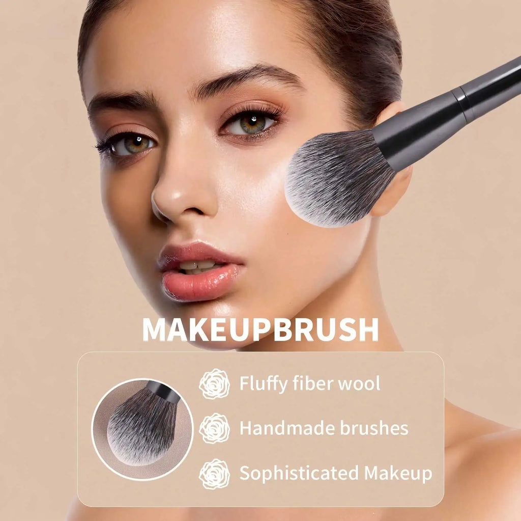 3pcs Professional Aluminum Tube Makeup Brush Set, Soft Foundation Brush, Blush Brush, Powder Brush, Concealer Brush