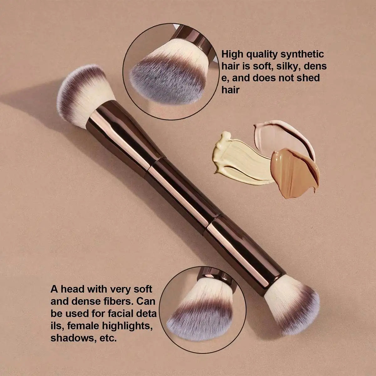 3pcs Professional Aluminum Tube Makeup Brush Set, Soft Foundation Brush, Blush Brush, Powder Brush, Concealer Brush