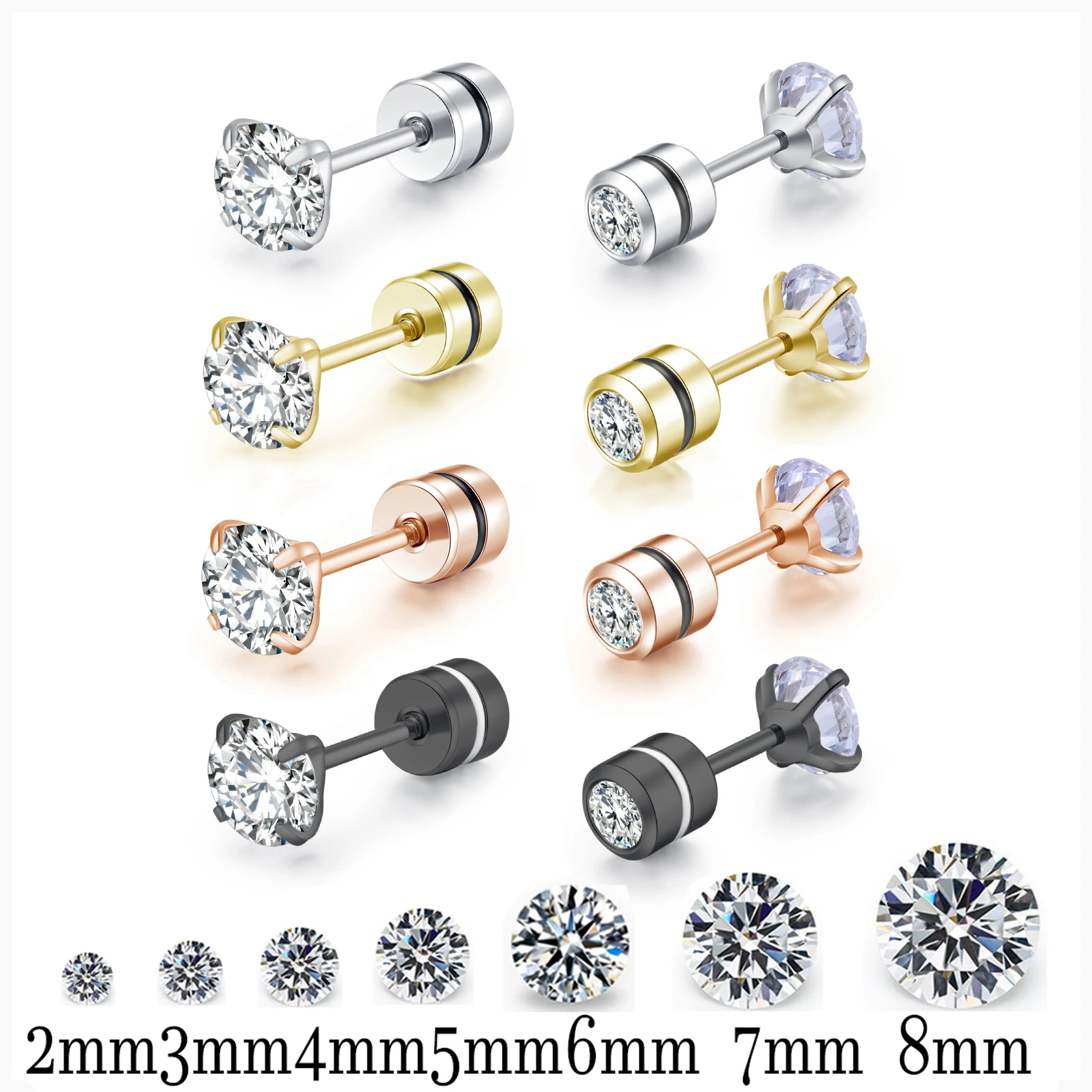 1 piece Medical Stainless Steel Crystal Zircon Ear Studs Earrings Tragus Cartilage Hypoallergenic Screws Piercing Jewelry