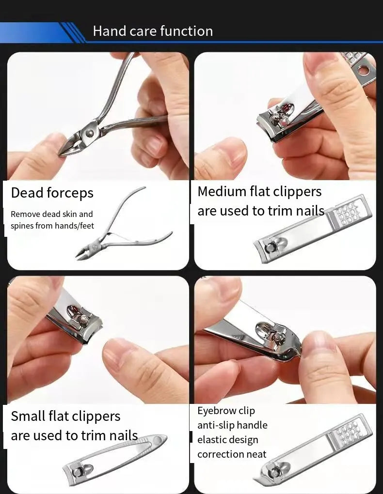 19PCS Professional Pedicure Nail Scissors Tool Nail Clipper Set Stainless Steel Manicure Cutter Trimmer Ear Spoon Nail Clipper