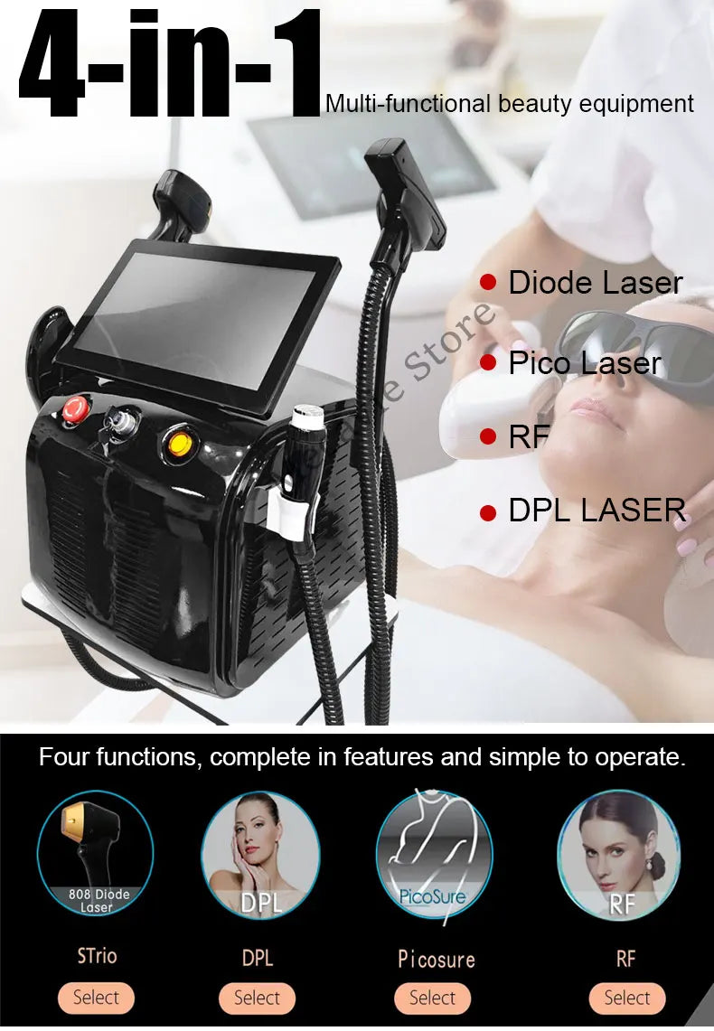 4in1 Soprano Titanium Ice Platinum RF Diode 755 808 940 1064nm 4 Wave Laser ND:YAG Machine Painless Hair Removal Machine 2025