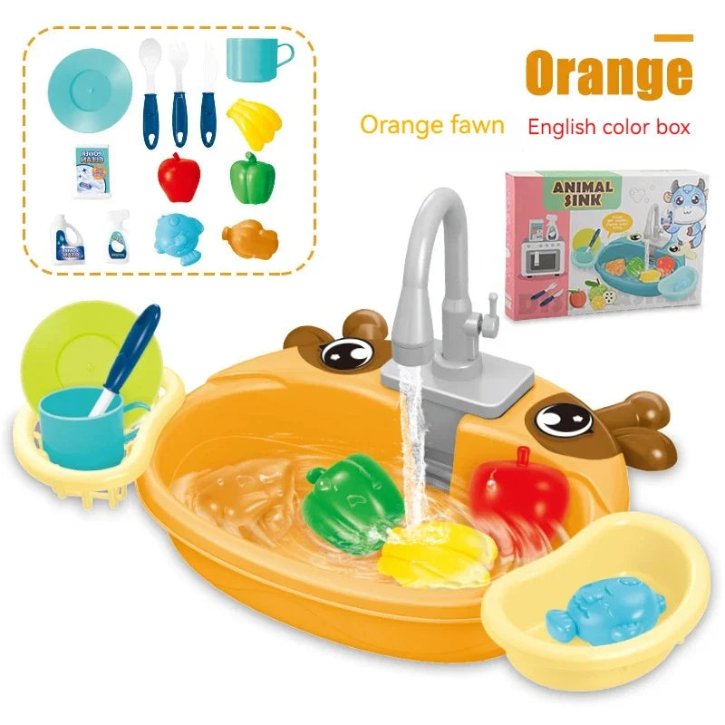 Children Play House Simulated Kitchen Dishwasher Sink Hand Basin Electric Circulating Water Kitchen Set Boy Girl Birthday Gifts