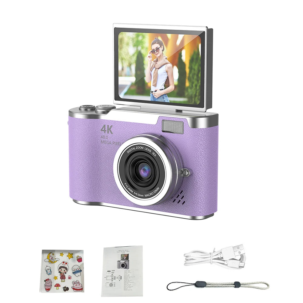 4K CCD 8X Digital Zoom Digital Camera for Student 48MP Compact Digital Photography Camera 180 Flip Screen Selfile Camera