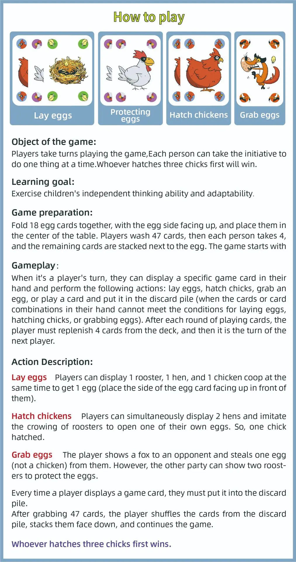 Chicken Chiu Chiu Board Game Grow Up Without Children Hot 5-8 Years Old Casual Party Card Game Intellectual Children Toys Gift