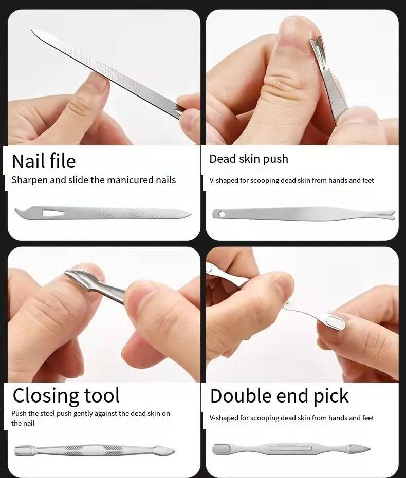 19PCS Professional Pedicure Nail Scissors Tool Nail Clipper Set Stainless Steel Manicure Cutter Trimmer Ear Spoon Nail Clipper